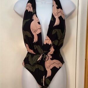 Charming Bird Print One Piece Swimsuit